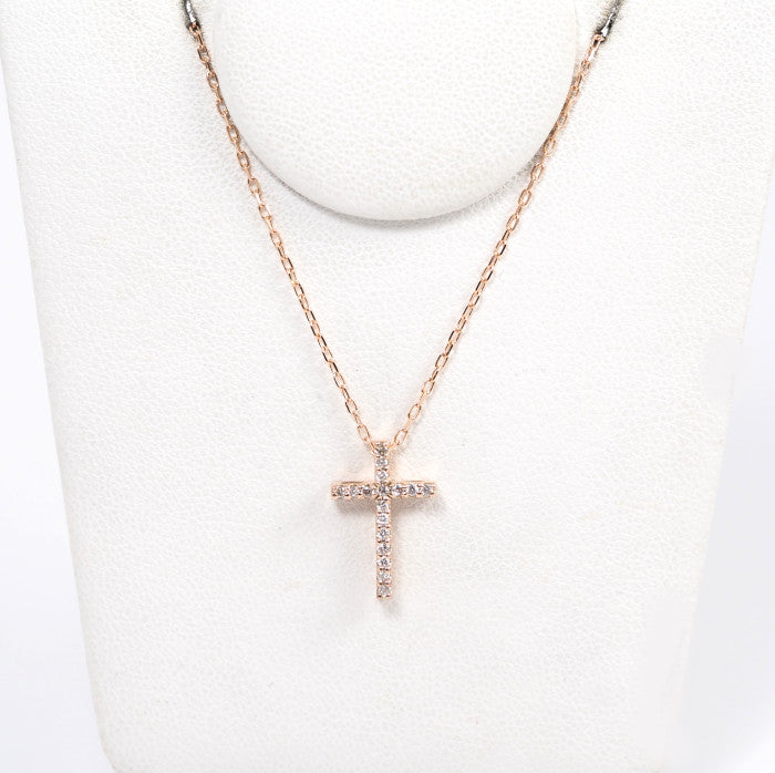 Sirena Azzurro K10 Pink Gold 0.11ct Diamond Cross Necklace