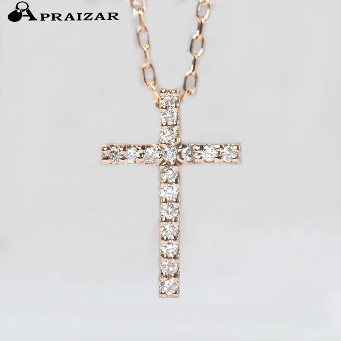 Sirena Azzurro K10 Pink Gold 0.11ct Diamond Cross Necklace