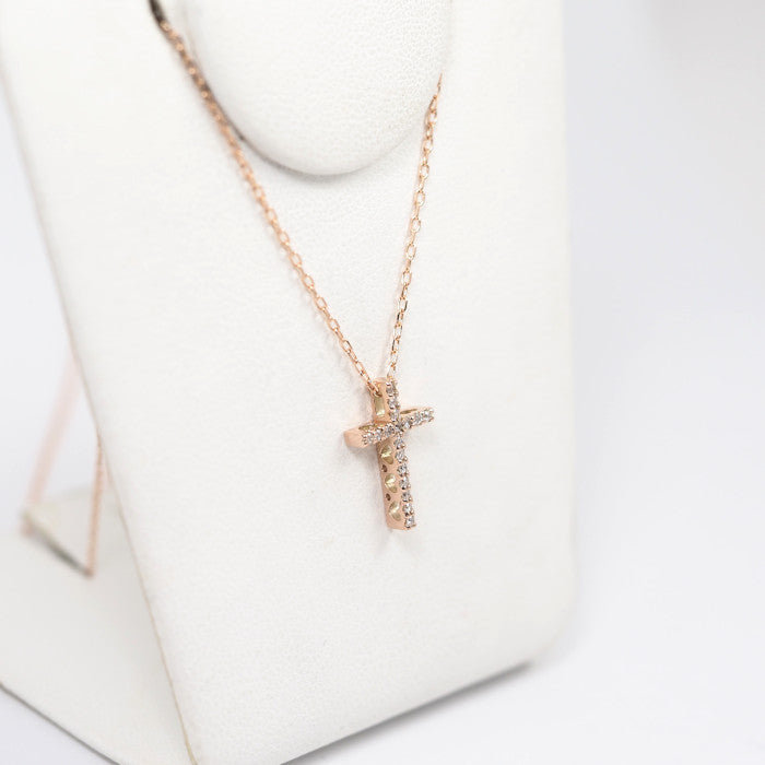 Sirena Azzurro K10 Pink Gold 0.11ct Diamond Cross Necklace