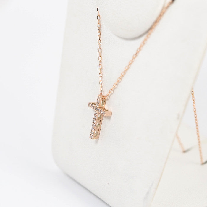 Sirena Azzurro K10 Pink Gold 0.11ct Diamond Cross Necklace