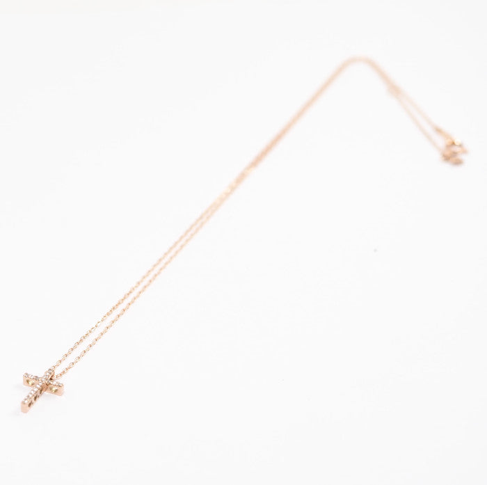 Sirena Azzurro K10 Pink Gold 0.11ct Diamond Cross Necklace