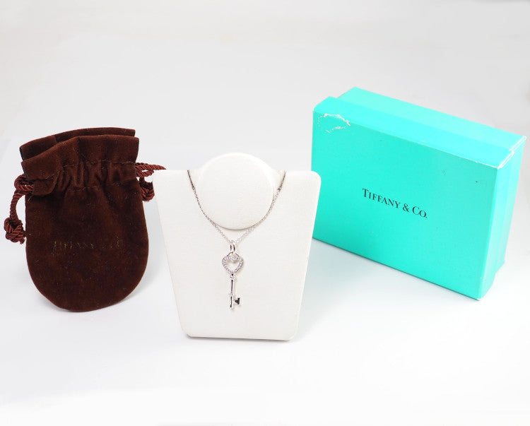 Tiffany＆Co. ティファニー 750 K18ホワイトゴールド ダイヤ ハート キー ネックレス ケース付