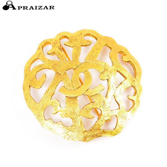 CHANEL CC Logo Circle Gold Brooch