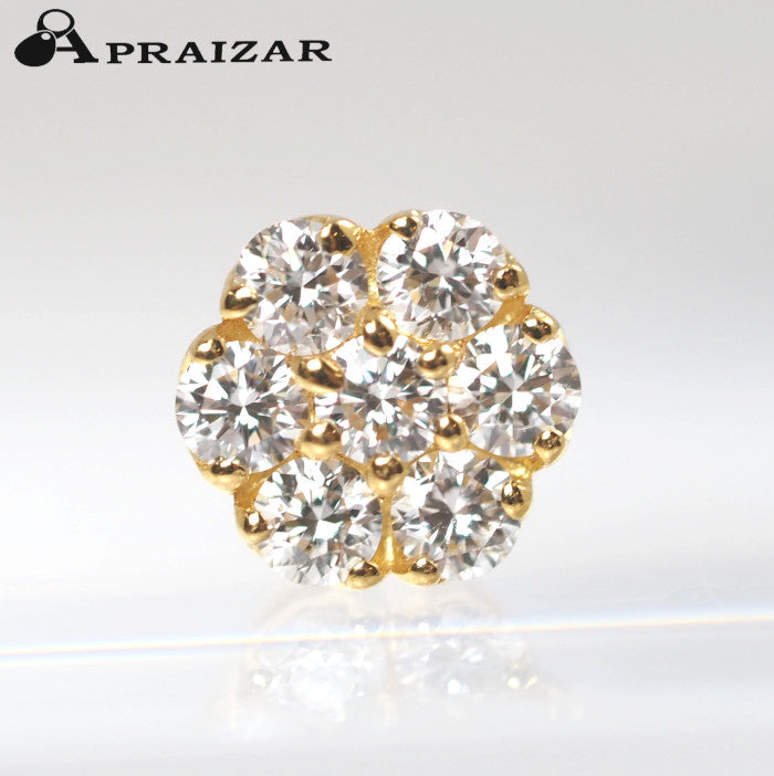 Ponte Vecchio ポンテヴェキオ K18イエローゴールド ダイヤ 0.11ct フラワー 花 片耳用 ピアス K18キャッチ社外品　