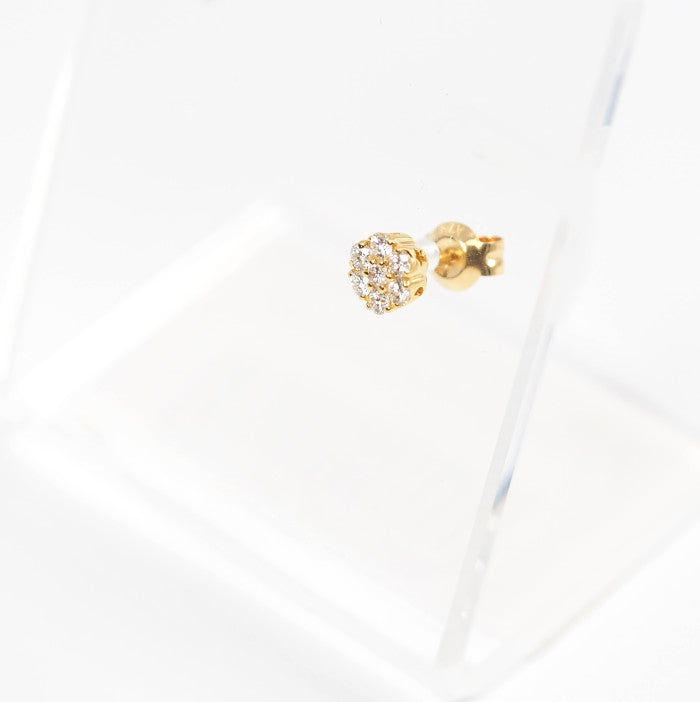 Ponte Vecchio ポンテヴェキオ K18イエローゴールド ダイヤ 0.11ct フラワー 花 片耳用 ピアス K18キャッチ社外品　