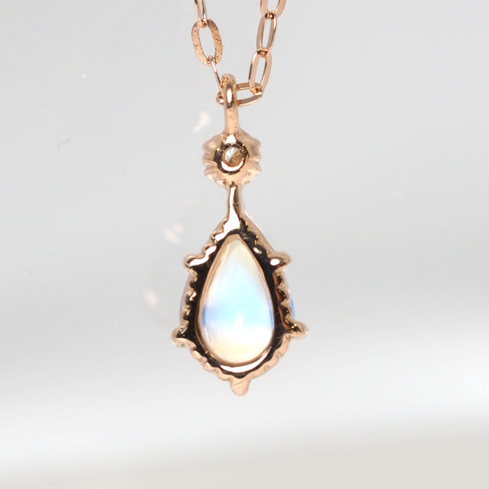 4℃ K10ピンクゴールド ムーンストーン ダイヤ ネックレス