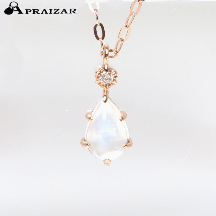 4℃ K10ピンクゴールド ムーンストーン ダイヤ ネックレス