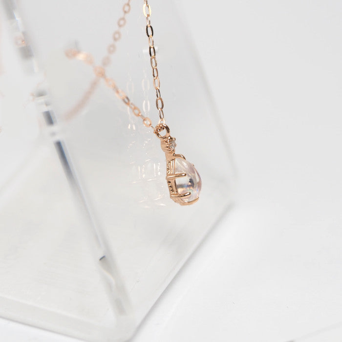 4℃ K10ピンクゴールド ムーンストーン ダイヤ ネックレス