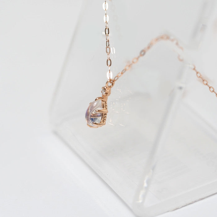 4℃ K10ピンクゴールド ムーンストーン ダイヤ ネックレス