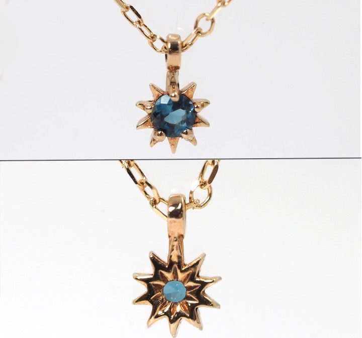 STAR JEWELRY K10 Yellow Gold Blue Topaz Pearl Colored Stone Necklace