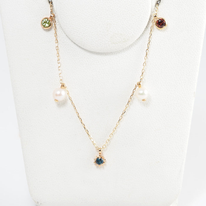 STAR JEWELRY K10 Yellow Gold Blue Topaz Pearl Colored Stone Necklace