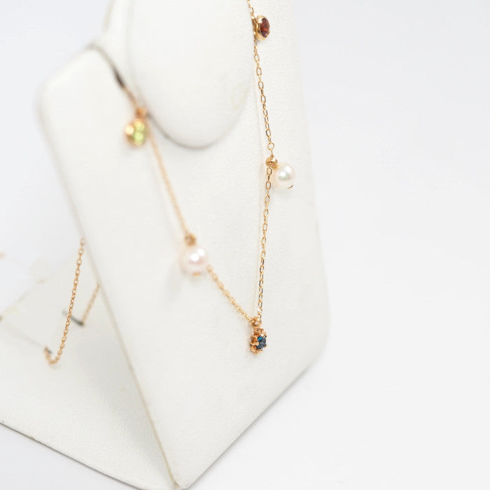 STAR JEWELRY K10 Yellow Gold Blue Topaz Pearl Colored Stone Necklace