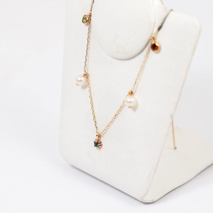 STAR JEWELRY K10 Yellow Gold Blue Topaz Pearl Colored Stone Necklace