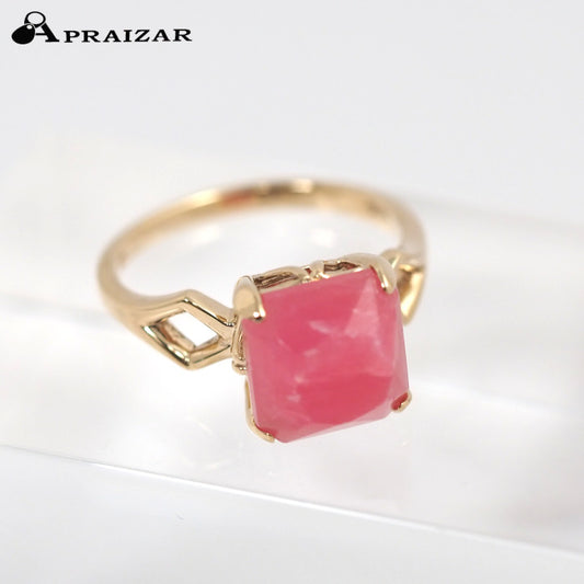 agete K10 Yellow Gold Square Pink Color Stone Ring Size 11