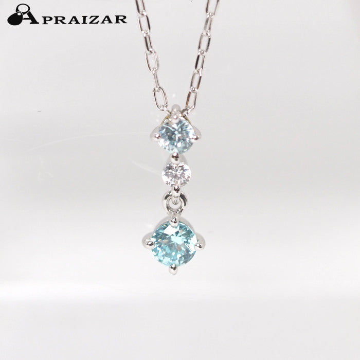 4℃ K10ホワイトゴールド アクアマリン クリアストーン ネックレス
