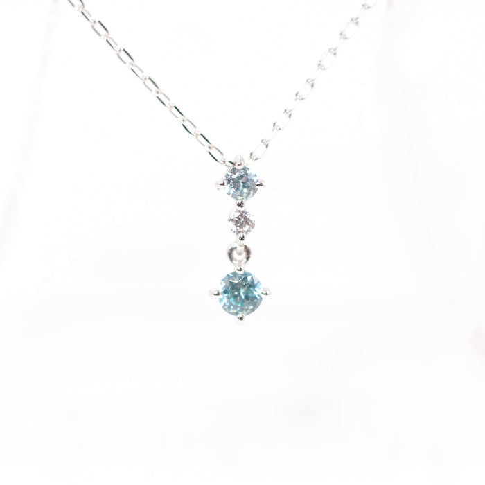 4℃ K10ホワイトゴールド アクアマリン クリアストーン ネックレス