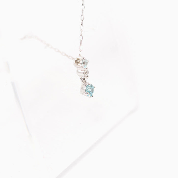 4℃ K10ホワイトゴールド アクアマリン クリアストーン ネックレス