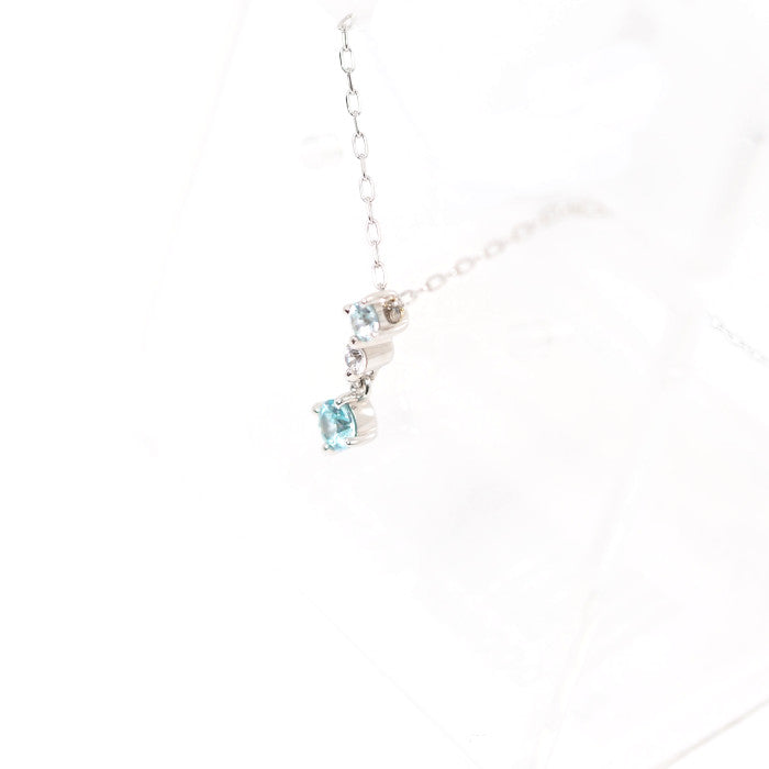 4℃ K10ホワイトゴールド アクアマリン クリアストーン ネックレス