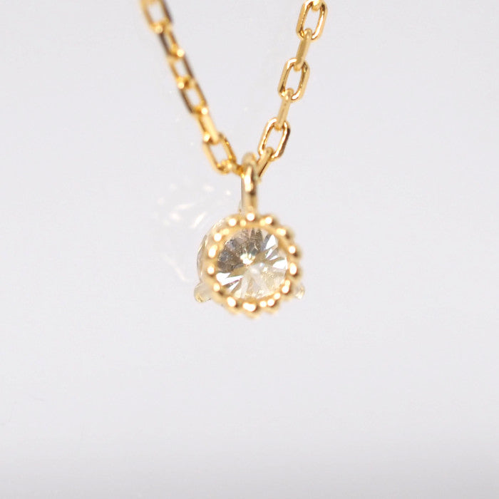 agete K18 Yellow Gold 0.05ct Diamond Solitaire Necklace