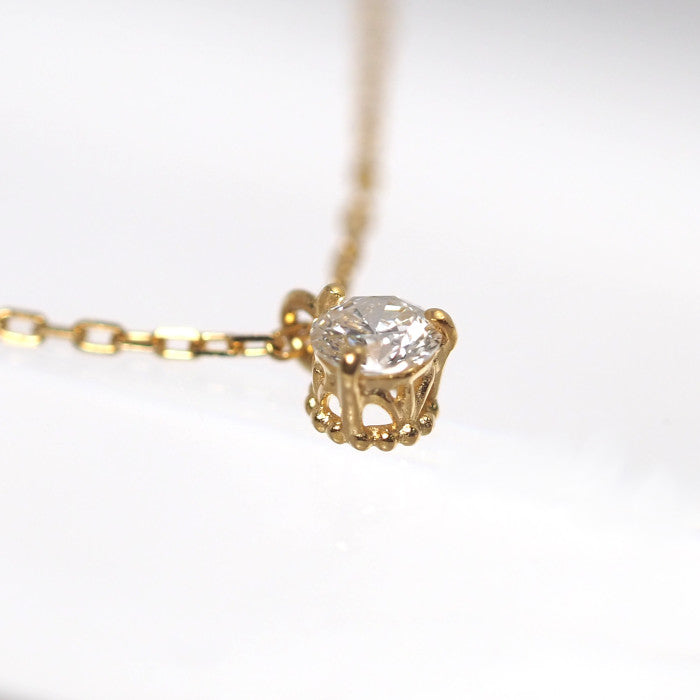 agete K18 Yellow Gold 0.05ct Diamond Solitaire Necklace