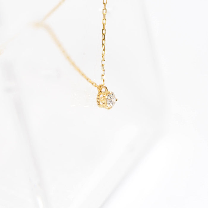 agete K18 Yellow Gold 0.05ct Diamond Solitaire Necklace
