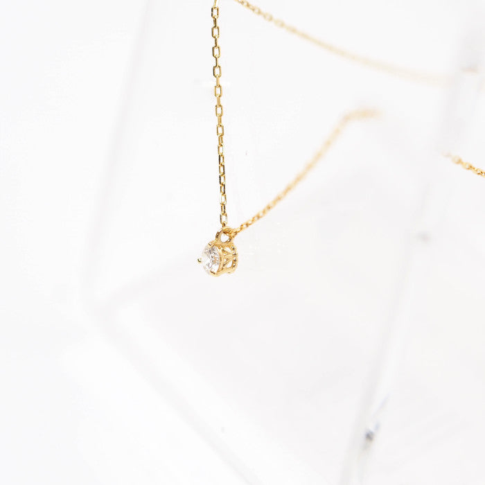 agete K18 Yellow Gold 0.05ct Diamond Solitaire Necklace