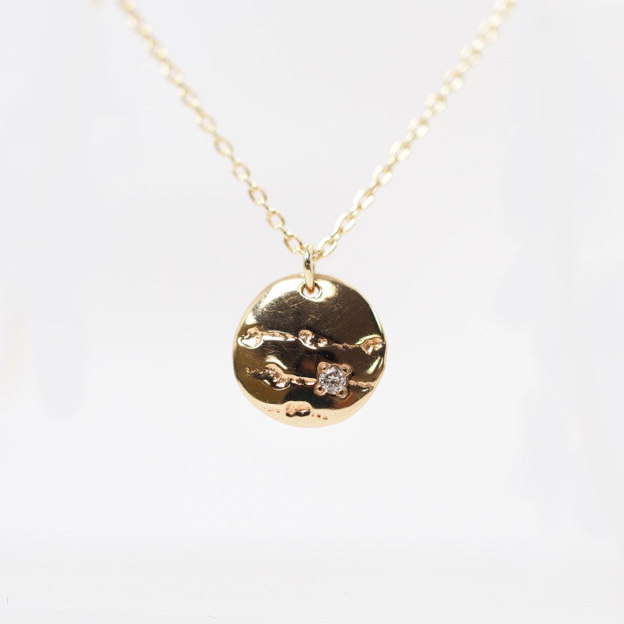 agete K10 Yellow Gold 0.08ct Diamond Circle Plate Necklace