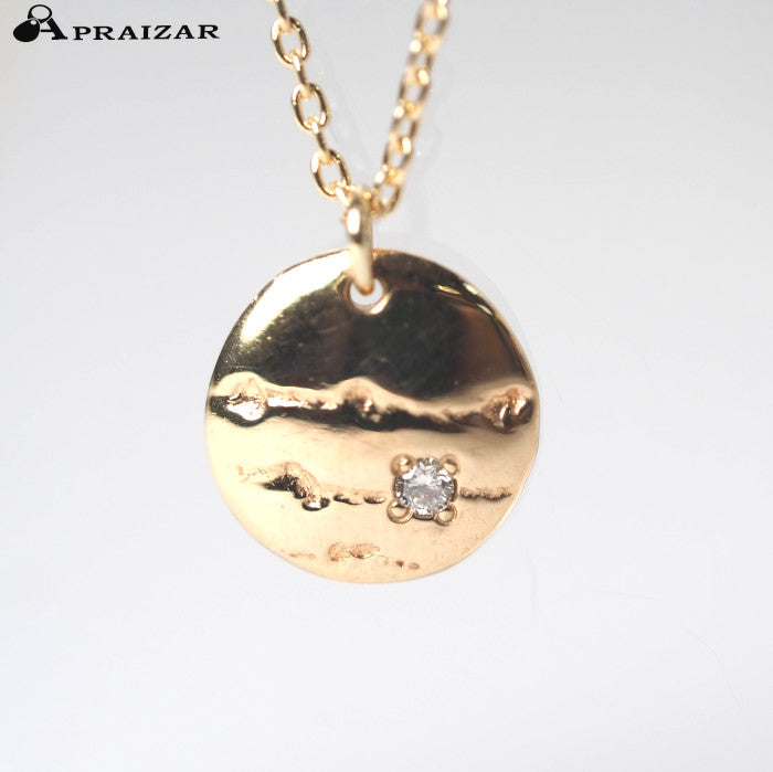 agete K10 Yellow Gold 0.08ct Diamond Circle Plate Necklace