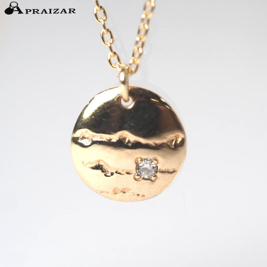 agete K10 Yellow Gold 0.08ct Diamond Circle Plate Necklace