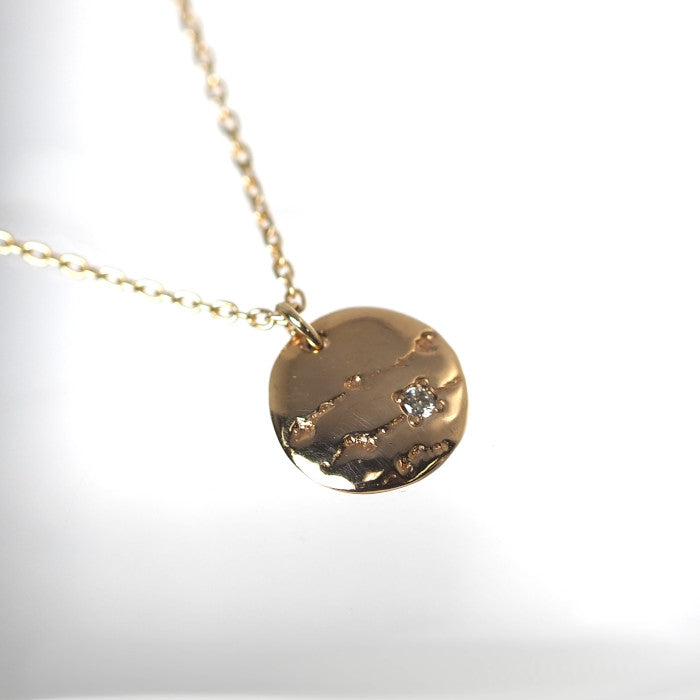 agete K10 Yellow Gold 0.08ct Diamond Circle Plate Necklace