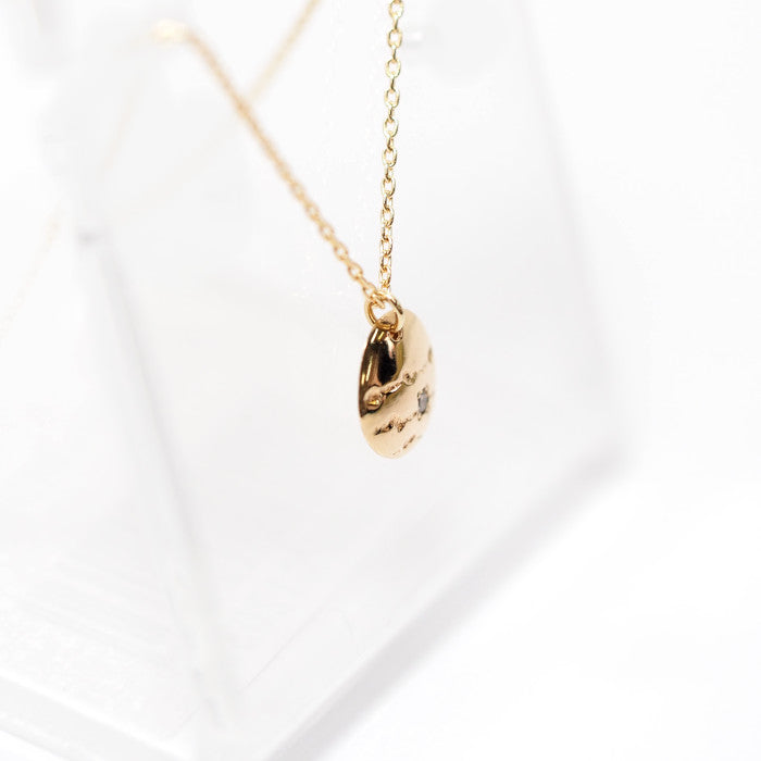 agete K10 Yellow Gold 0.08ct Diamond Circle Plate Necklace