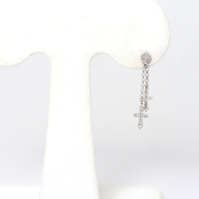 Ponte Vecchio ポンテヴェキオ K18WG ダイヤ0.05ct ダブル クロス チェーン 片耳用ピアス キャッチ社外品