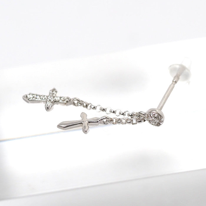 Ponte Vecchio ポンテヴェキオ K18WG ダイヤ0.05ct ダブル クロス チェーン 片耳用ピアス キャッチ社外品