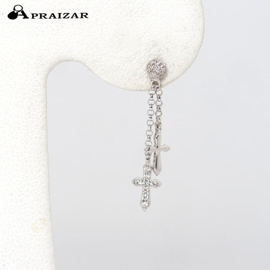 Ponte Vecchio ポンテヴェキオ K18WG ダイヤ0.05ct ダブル クロス チェーン 片耳用ピアス キャッチ社外品