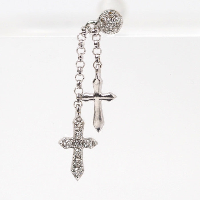 Ponte Vecchio ポンテヴェキオ K18WG ダイヤ0.05ct ダブル クロス チェーン 片耳用ピアス キャッチ社外品