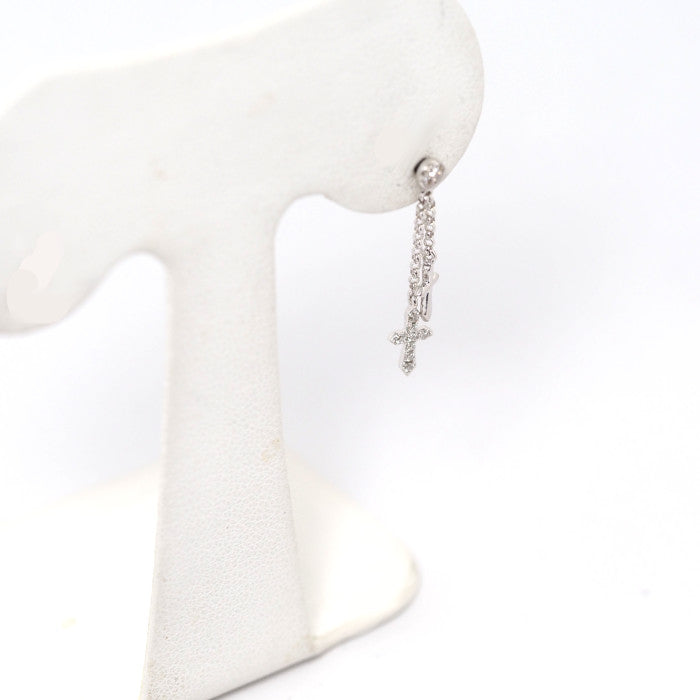 Ponte Vecchio ポンテヴェキオ K18WG ダイヤ0.05ct ダブル クロス チェーン 片耳用ピアス キャッチ社外品