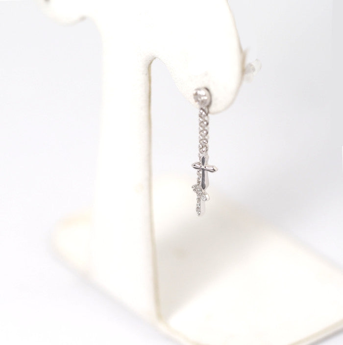 Ponte Vecchio ポンテヴェキオ K18WG ダイヤ0.05ct ダブル クロス チェーン 片耳用ピアス キャッチ社外品