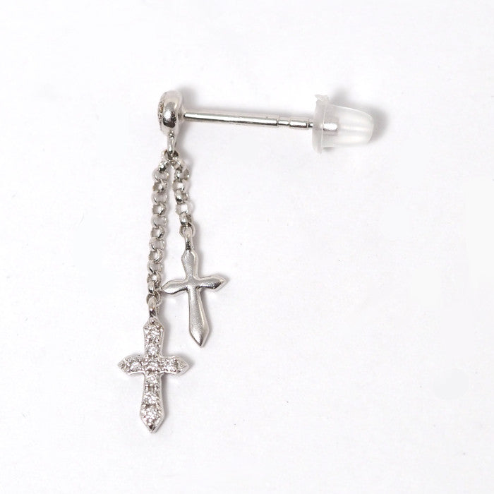 Ponte Vecchio ポンテヴェキオ K18WG ダイヤ0.05ct ダブル クロス チェーン 片耳用ピアス キャッチ社外品