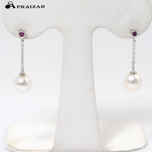 STAR JEWELRY スタージュエリー 18Kホワイトゴールド パール カラーストーン チェーン ピアス