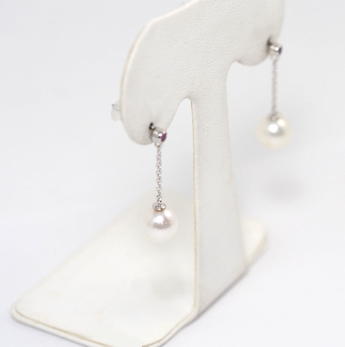 STAR JEWELRY スタージュエリー 18Kホワイトゴールド パール カラーストーン チェーン ピアス