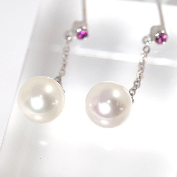 STAR JEWELRY スタージュエリー 18Kホワイトゴールド パール カラーストーン チェーン ピアス