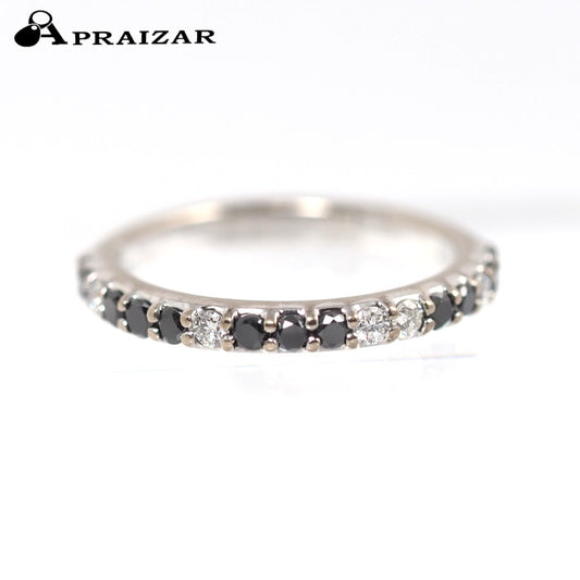 Ponte Vecchio ポンテヴェキオ K18ホワイトゴールド ブラックダイヤ/ダイヤ0.35ct ハーフエタニティ リング 7号