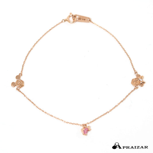 4℃ Disney Mickey Minnie K10 Pink Gold Colored Stone Bracelet