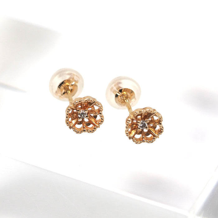 agete アガット K10ピンクゴールド ダイヤ 0.01ct フラワー 花 ピアス