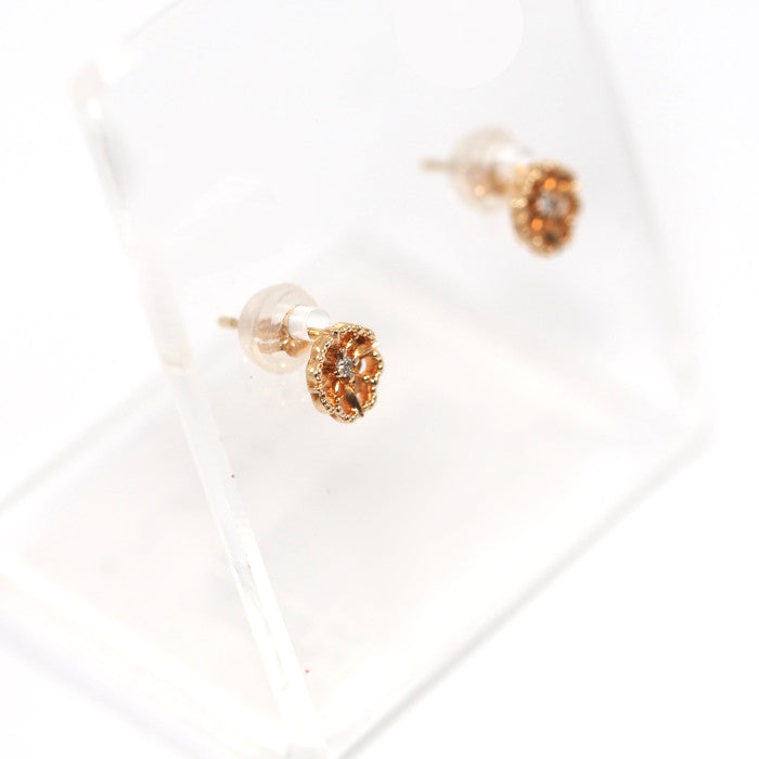 agete アガット K10ピンクゴールド ダイヤ 0.01ct フラワー 花 ピアス