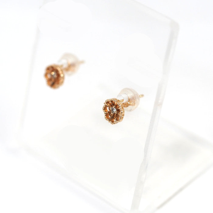 agete アガット K10ピンクゴールド ダイヤ 0.01ct フラワー 花 ピアス