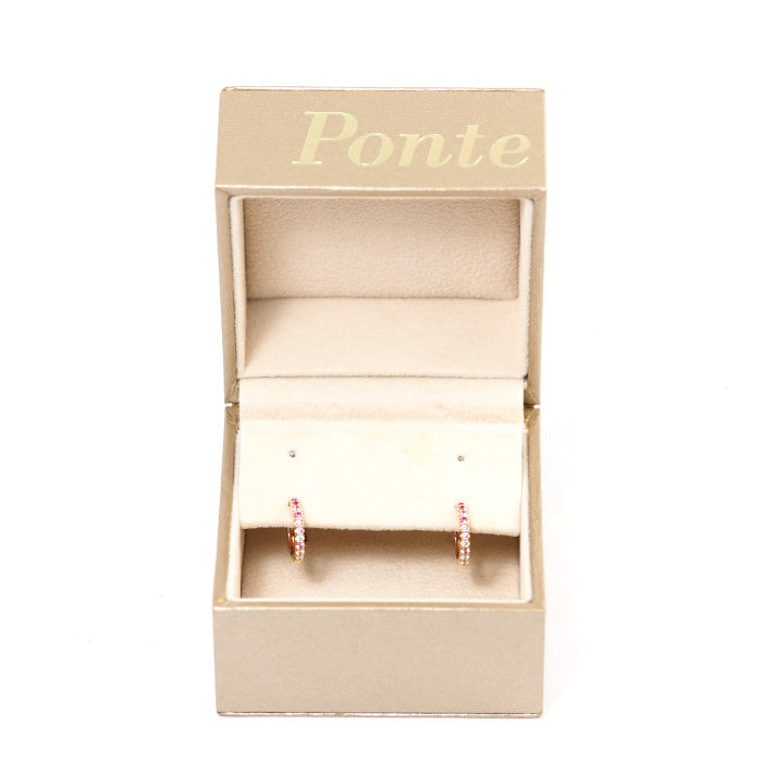 Ponte Vecchio ポンテヴェキオ K18ピンクゴールド ピンクサファイア0.06ct×2 ダイヤ0.01ct×2 フープ ピアス ケース付