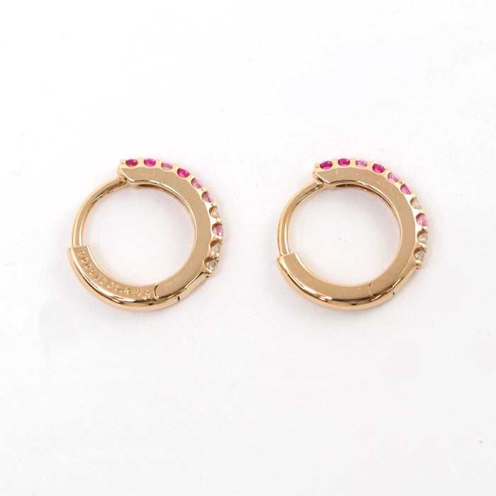 Ponte Vecchio ポンテヴェキオ K18ピンクゴールド ピンクサファイア0.06ct×2 ダイヤ0.01ct×2 フープ ピアス ケース付