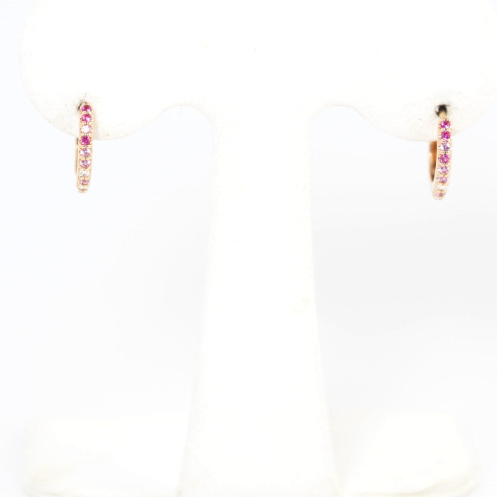 Ponte Vecchio ポンテヴェキオ K18ピンクゴールド ピンクサファイア0.06ct×2 ダイヤ0.01ct×2 フープ ピアス ケース付