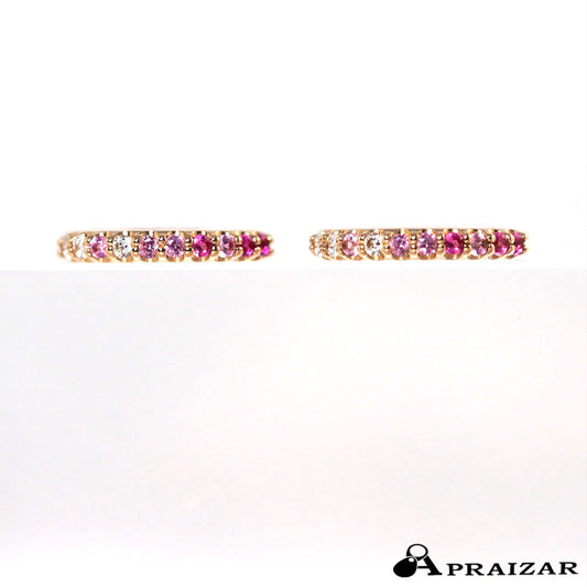 Ponte Vecchio ポンテヴェキオ K18ピンクゴールド ピンクサファイア0.06ct×2 ダイヤ0.01ct×2 フープ ピアス ケース付
